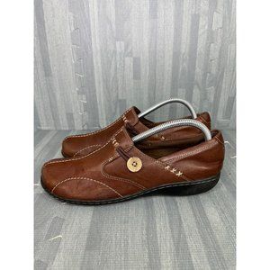 Clarks Bendable's Brown Leather Slip On Mules Womens Size 9.5 Loafers